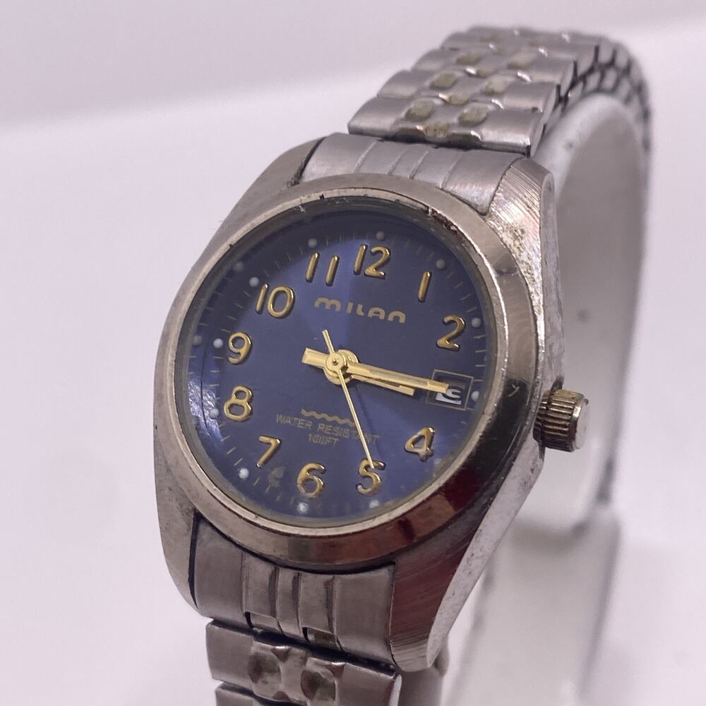 Vintage Milan Date Stretch Womens Silver Watch New Battery